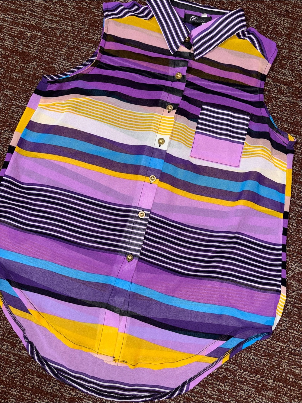 Vintage Daniel striped sleeveless button down shirt sheer collared shirt small